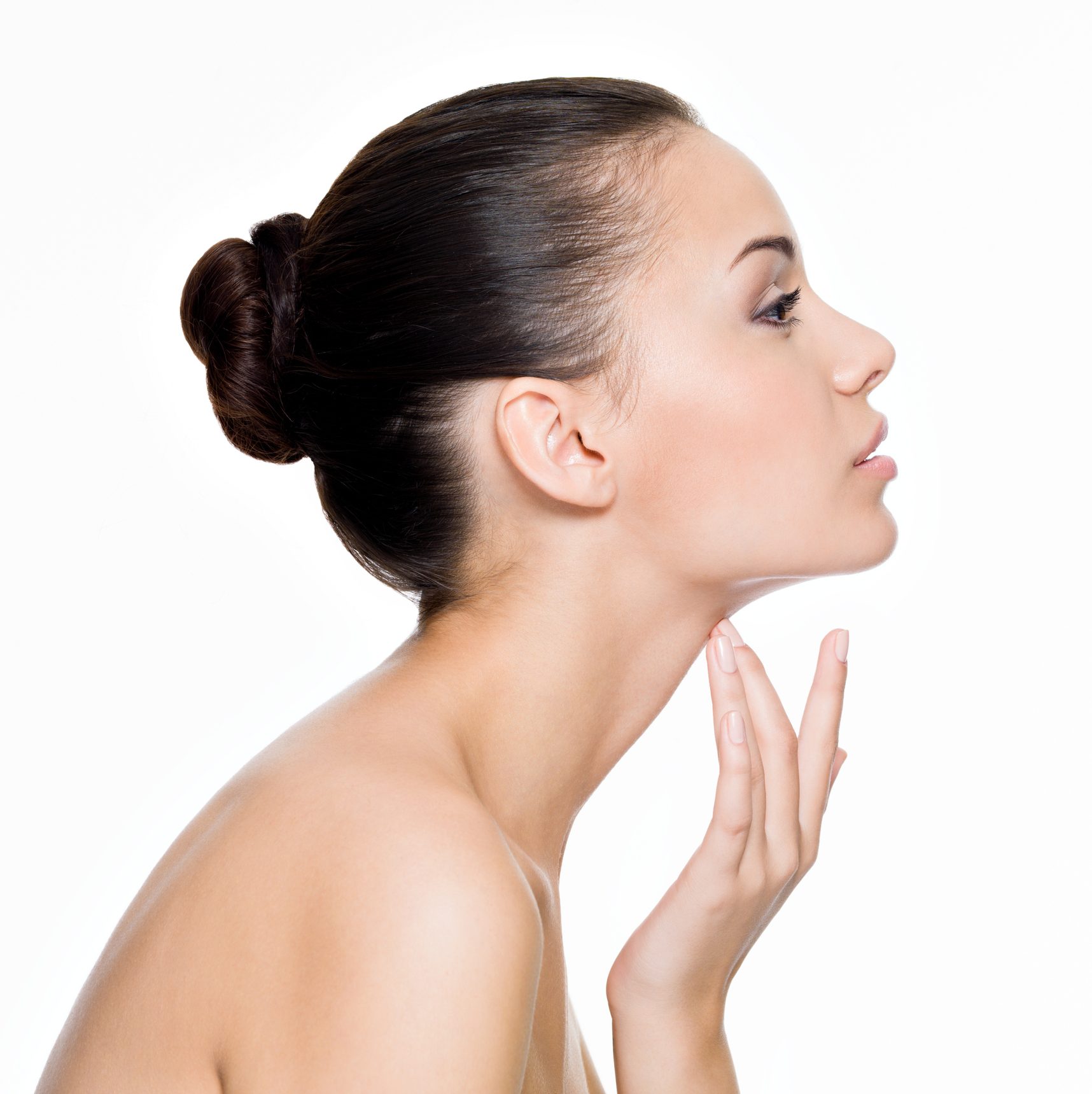 Beautiful woman cares for the neck